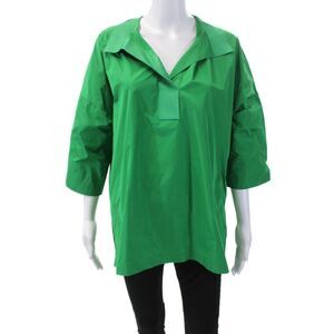 Wingate Womens 3/4 Sleeves Collared Pullover Blouse Grass Green Size 0